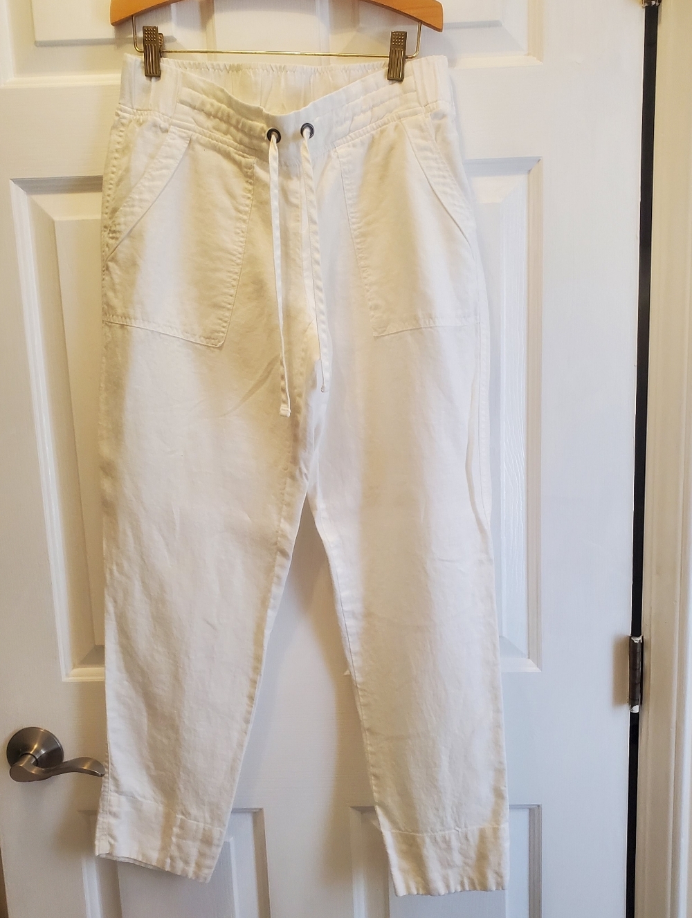 Athleta White 100% Linen Elastic Drawstring Pants Womans 6T